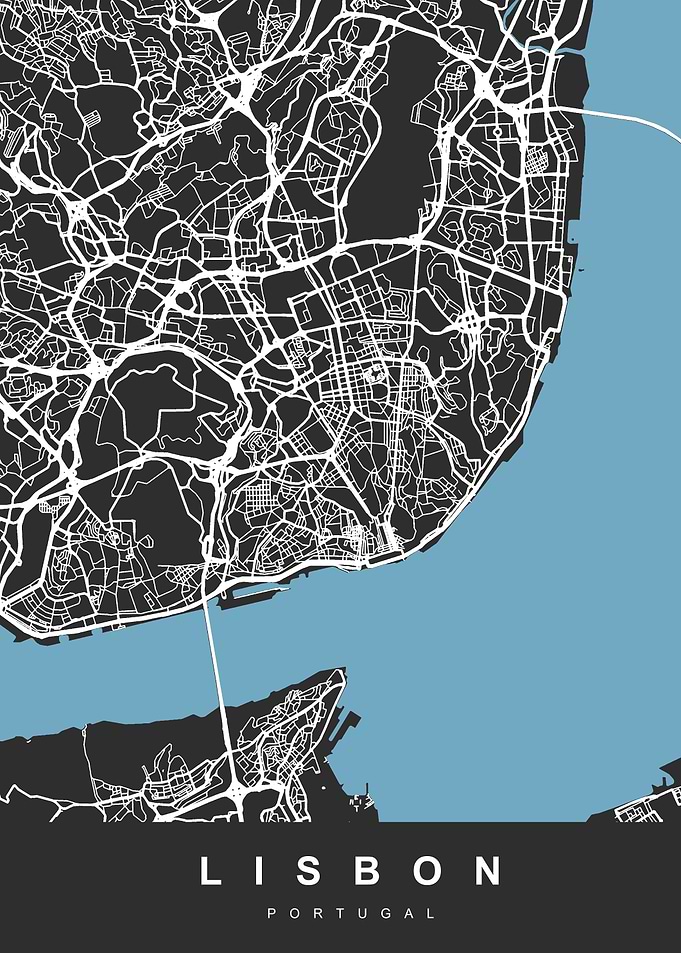 Map Lisbon Portugal Black