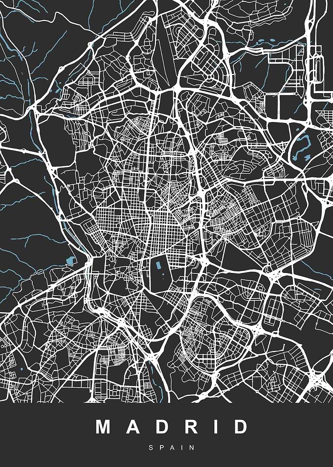 Map Madrid Spain Black