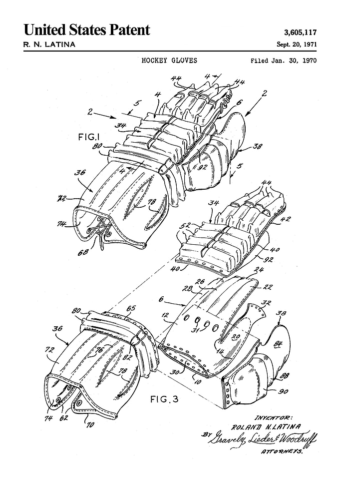 1971 hockey glove patent