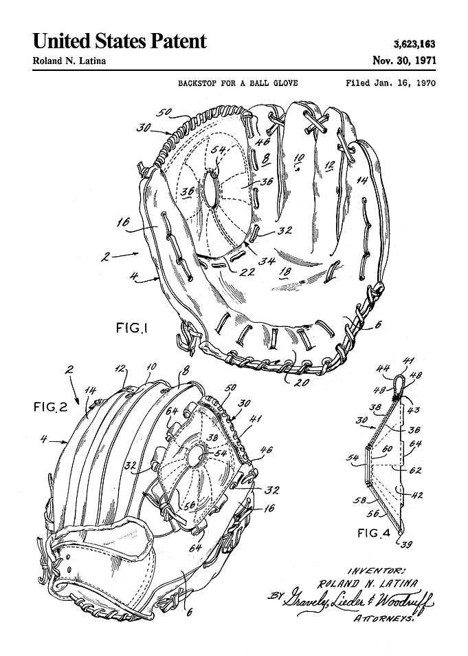 1971 baseball glove patent