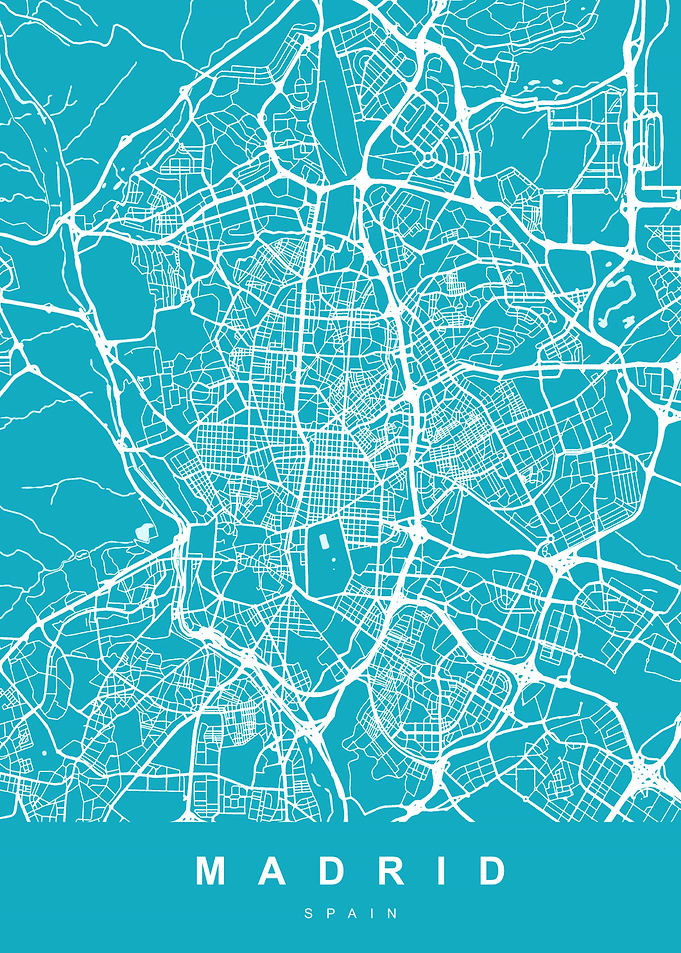 Map Madrid Spain Blue