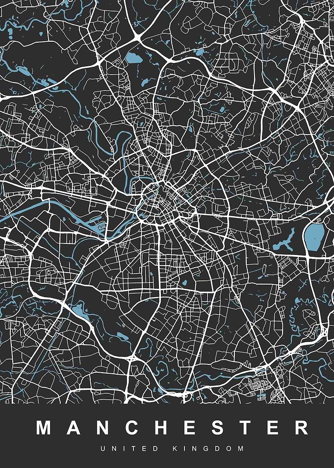 Map Manchester UK Black