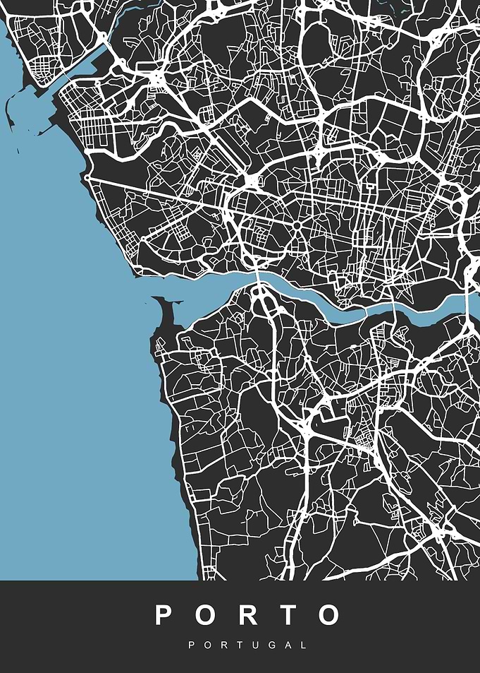 Map Porto Portugal Black