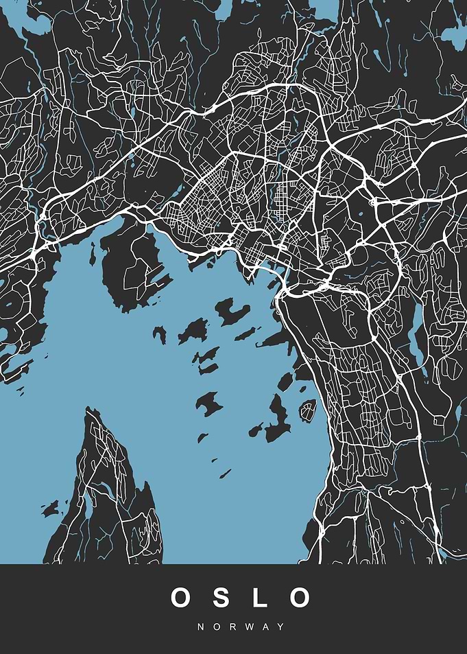 Map Oslo Norway Black