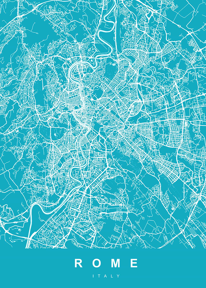 Map Rome Italy Blue