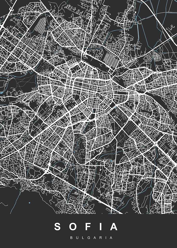 Map Sofia Bulgaria Black