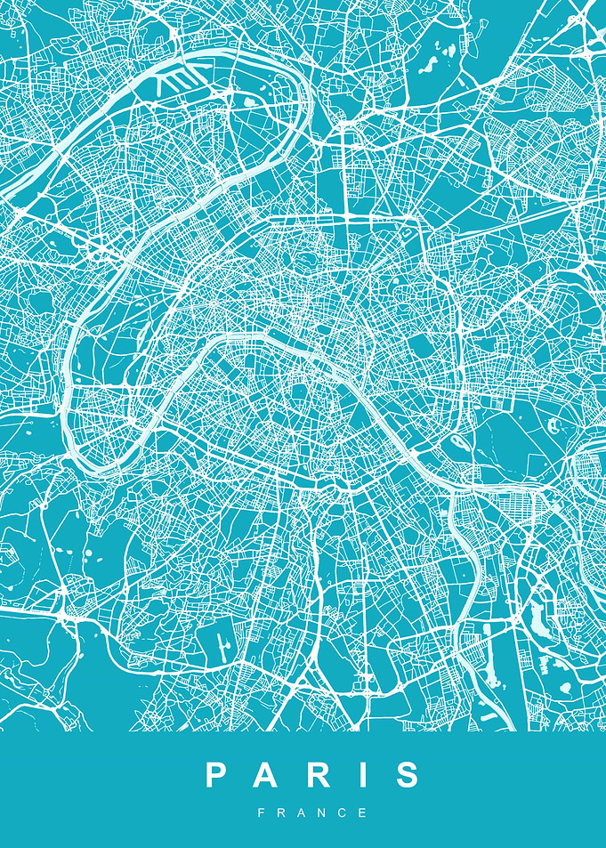 Map Paris France Blue