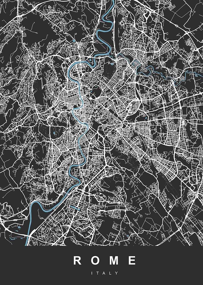 Map Rome Italy Black