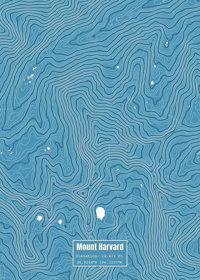 Mt Harvard Topo Map Blue