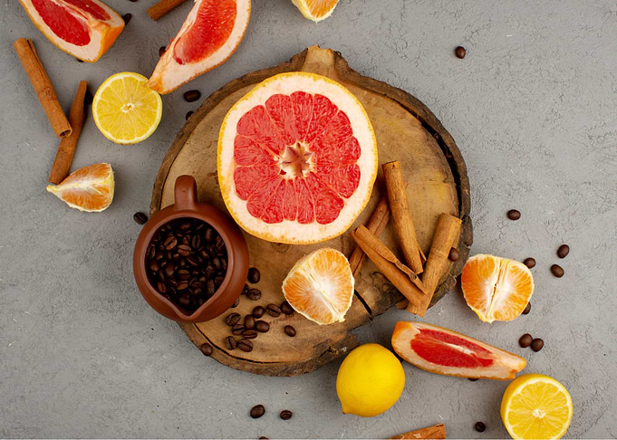 Fruits along with coffee