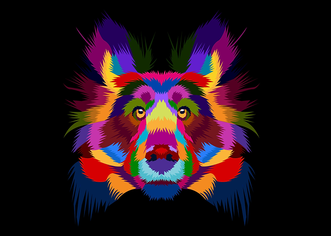 Colorful dog head