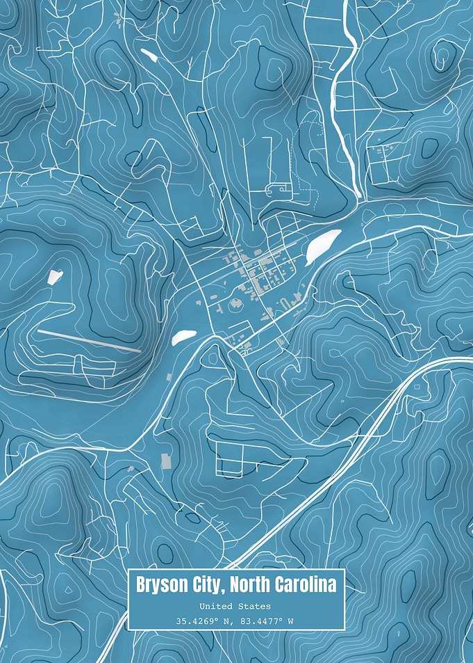 Bryson City NC Map Blue