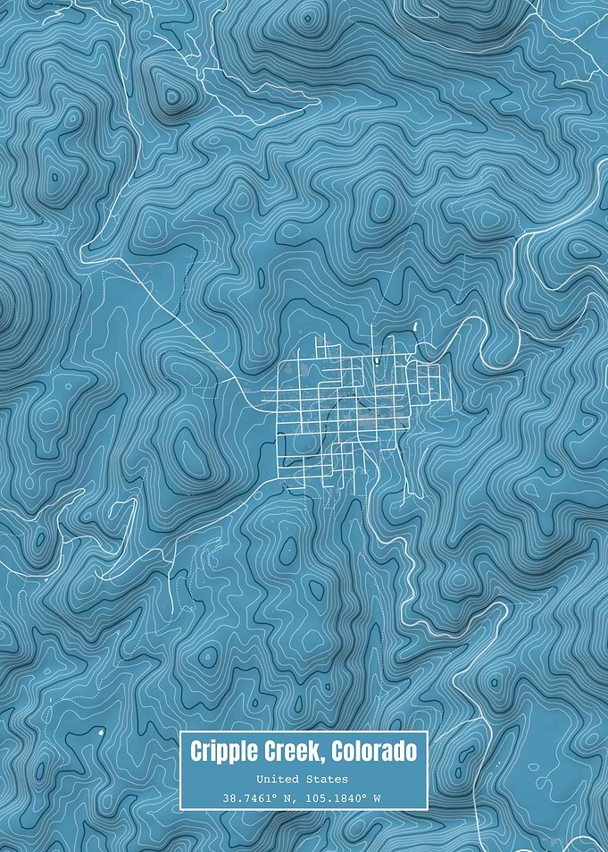 Cripple Creek CO Map Blue