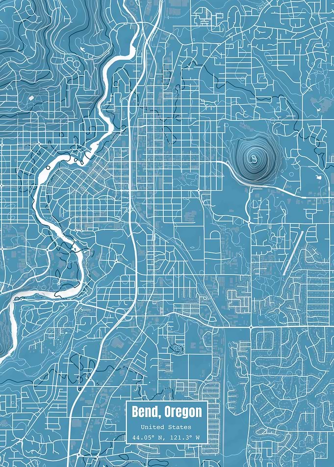 Bend Oregon Topo Map Blue
