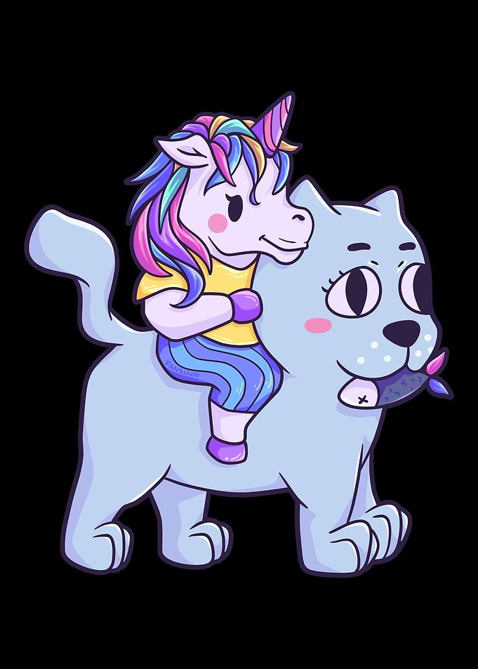 Unicorn riding horse cat f