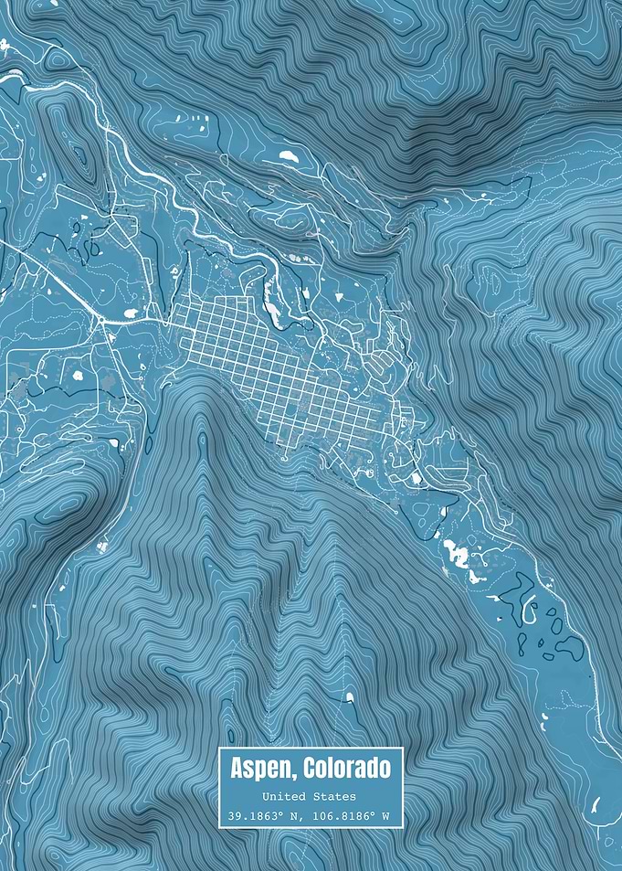 Aspen Colorado Map Blue