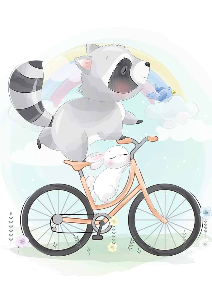 Raccoon with bunny