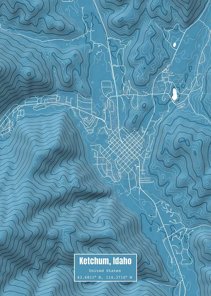 Ketchum Idaho Map Blue