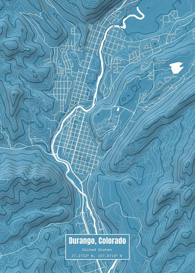 Durango CO Topo Map Blue