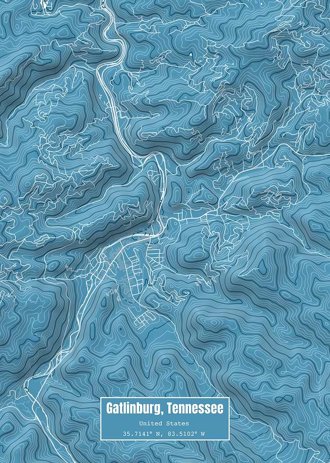 Gatlinburg TN Map Blue