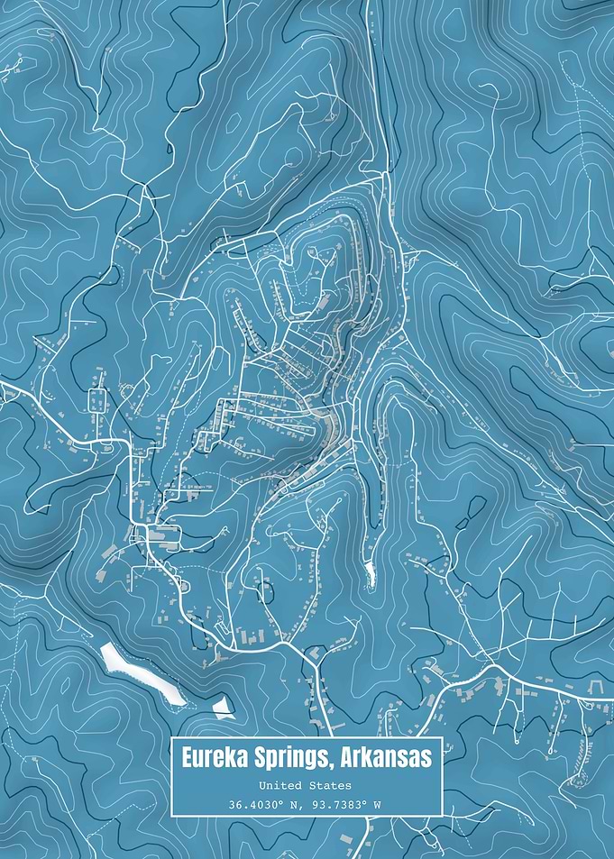 Eureka Springs AR Map Blue