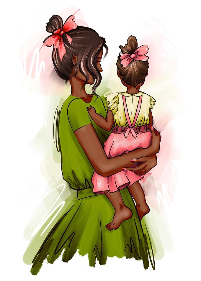 Mom with girl illustration