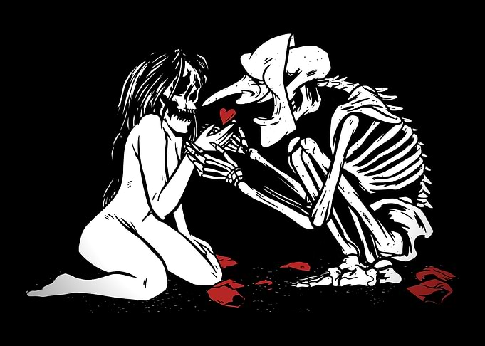 Skull Girl Holding a Red H