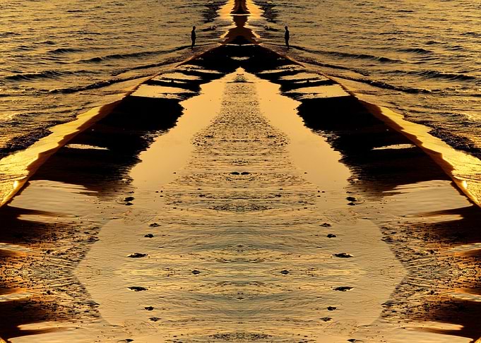 two men sunset gold color