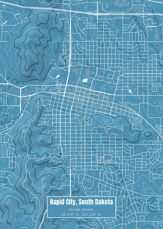 Rapid City SD Map Blue