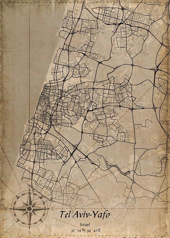 tel aviv yafo vintage map