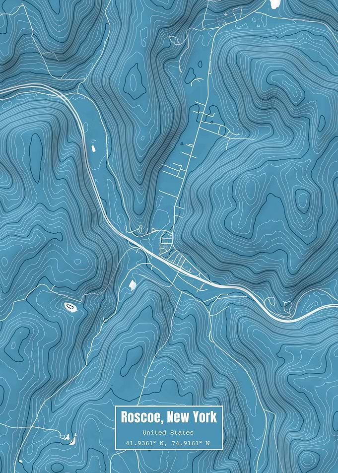 Roscoe New York Map Blue