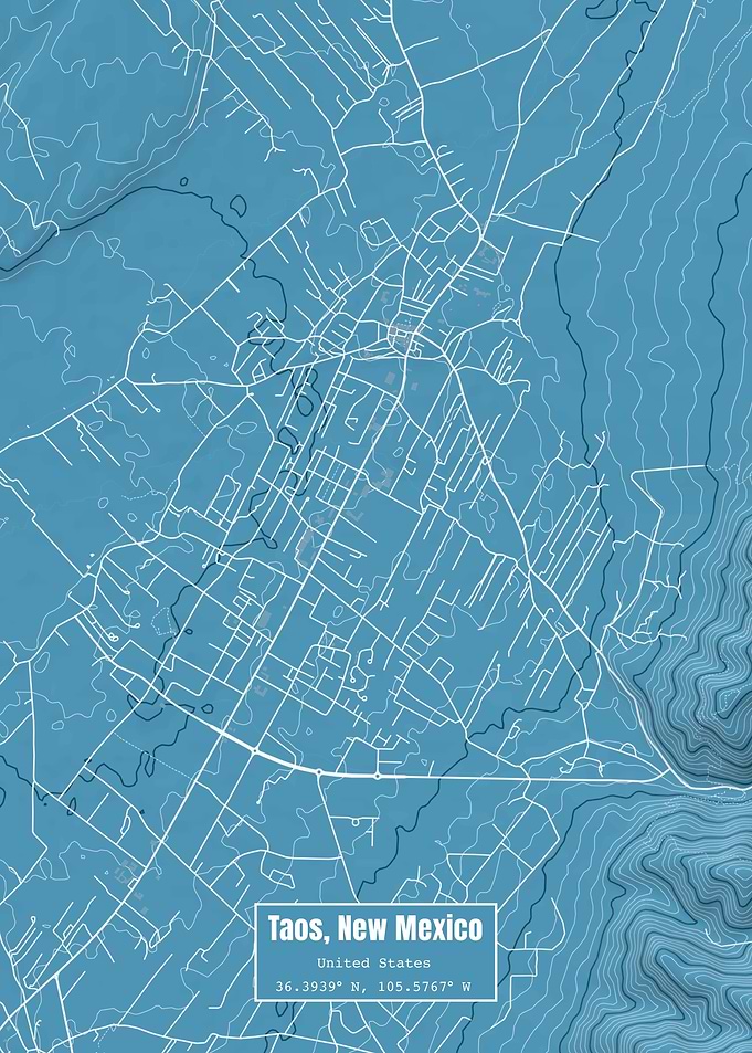 Taos New Mexico Map Blue