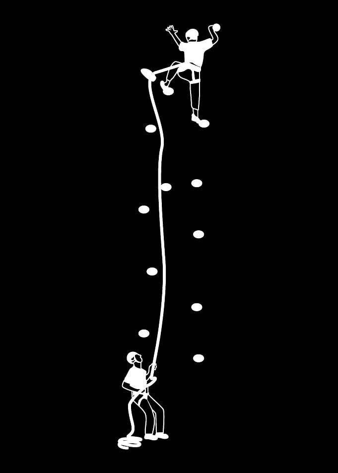Climber And Belayer Mounta