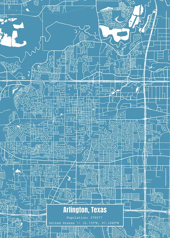 Arlington Texas Map Blue