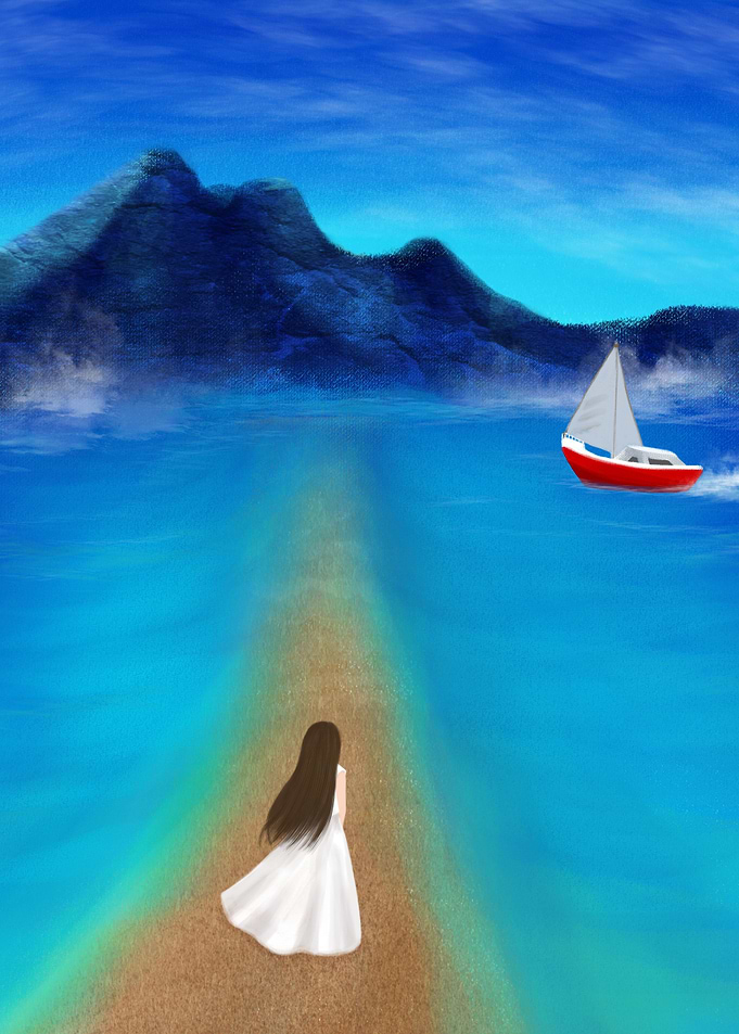 blue sea sailship painted