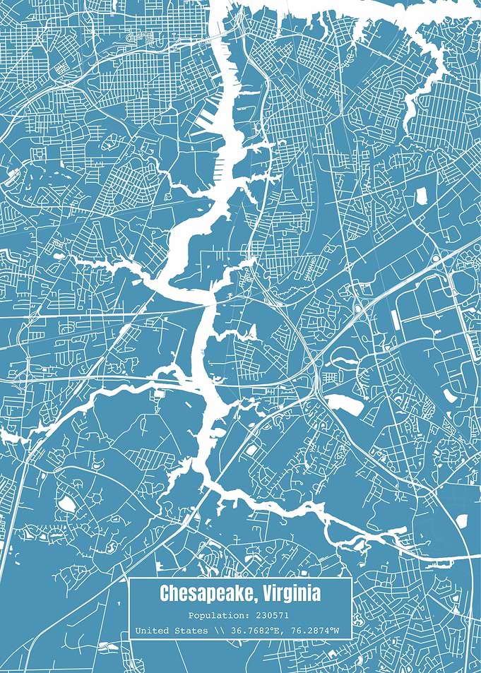 Chesapeake VA Map Blue