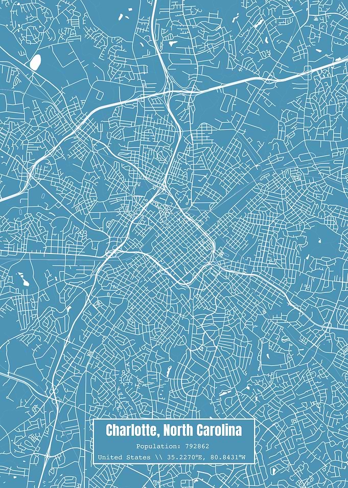 Charlotte NC Topo Map Blue