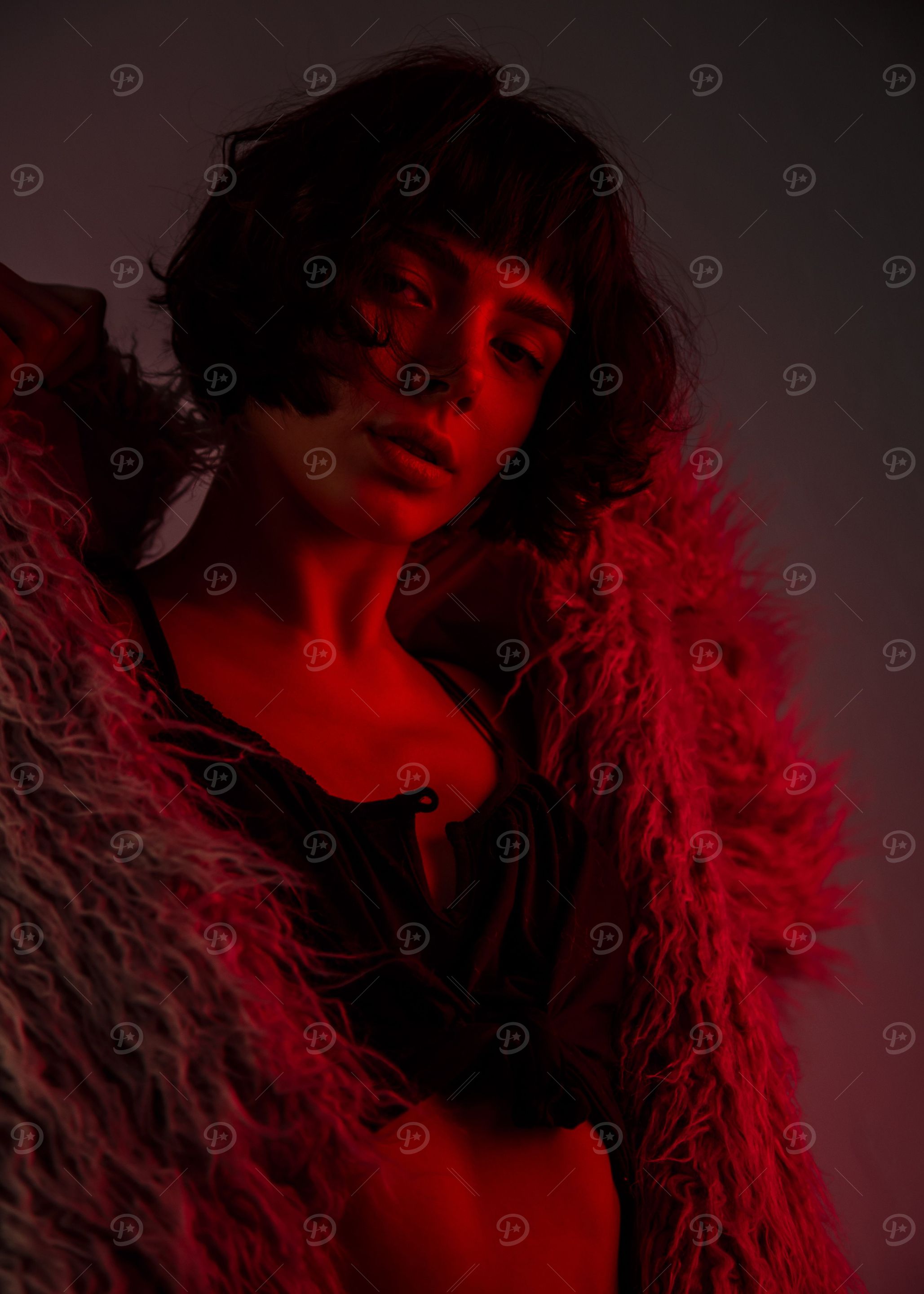 girl portrait red lights