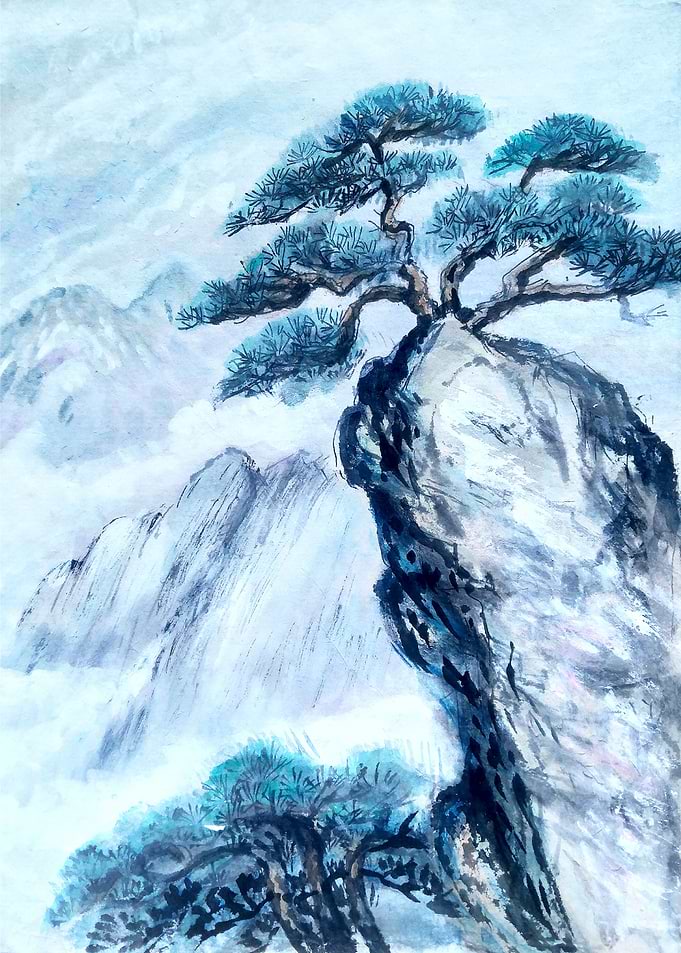 Trees on Mountains painted