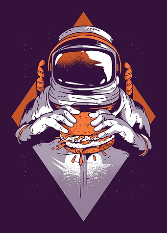 astronaut eating a burger