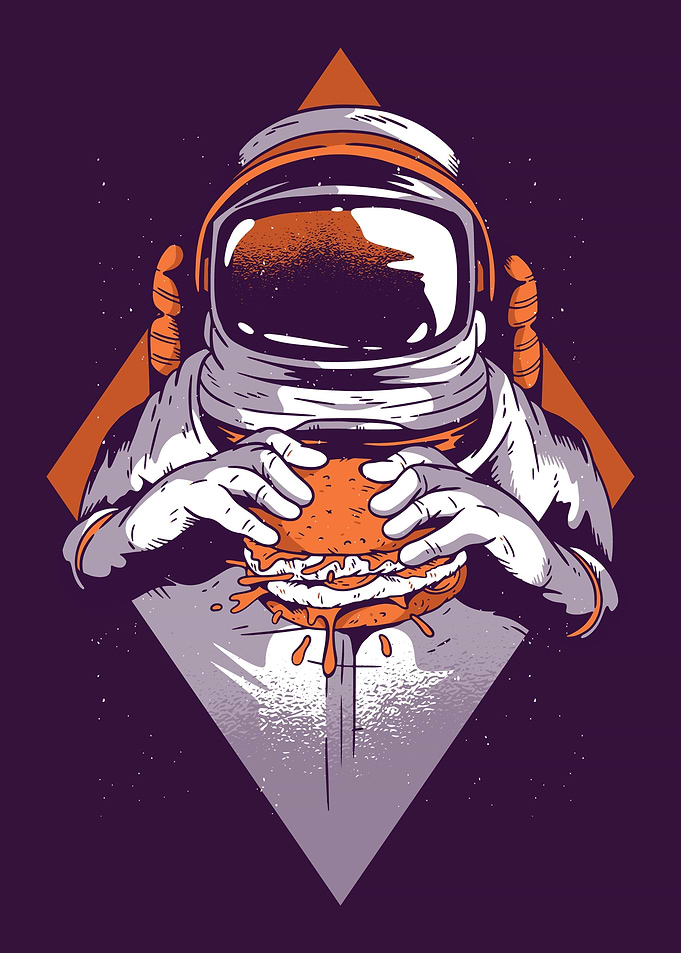 astronaut eating a burger