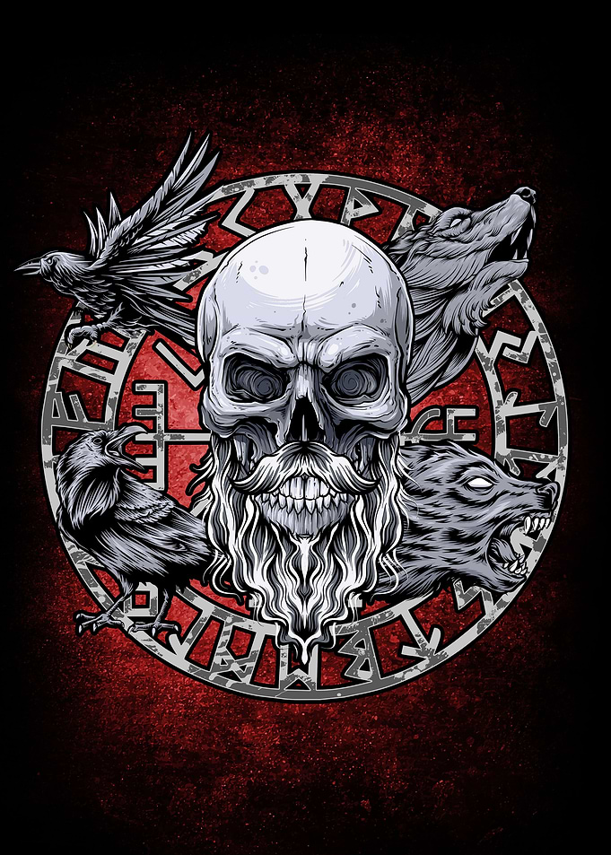 Viking Skull Runes Wolves