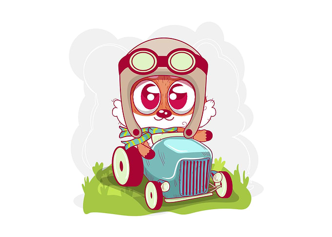 Cute fox goes car