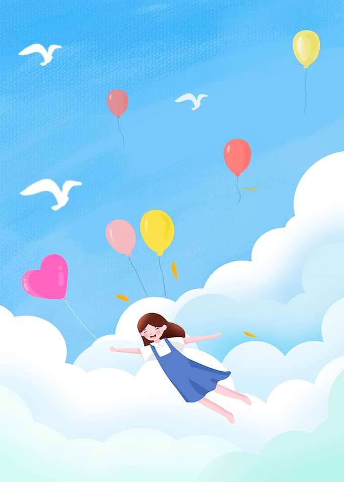 Girl with Balloons Clouds