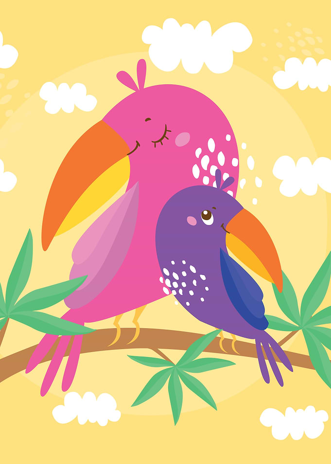 Parrots mom and baby