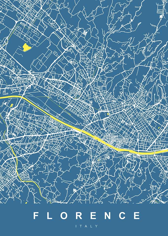 Map Florence Italy Blue