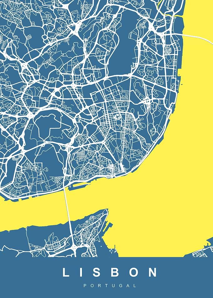 Map Lisbon Portugal Blue