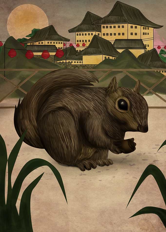 Squirrel Japanese Town
