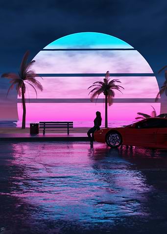 Outrun Beach Sunset