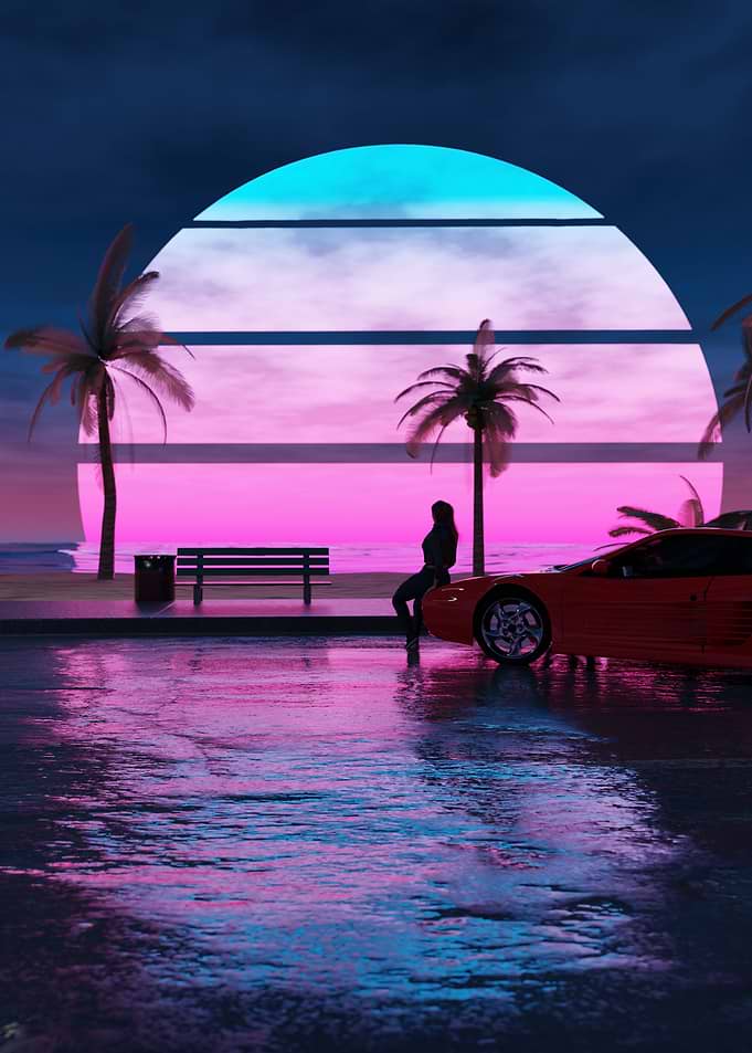 Outrun Beach Sunset